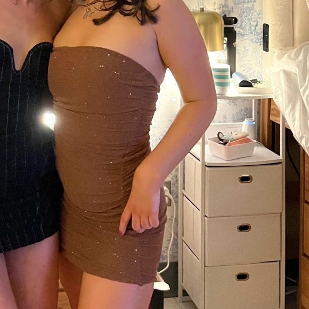 Joselyn Strapless Mini Dress in Brown